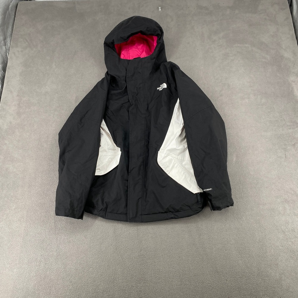 The North Face Girls DryVent Hooded Jacket Black White Pink Size L 14/16